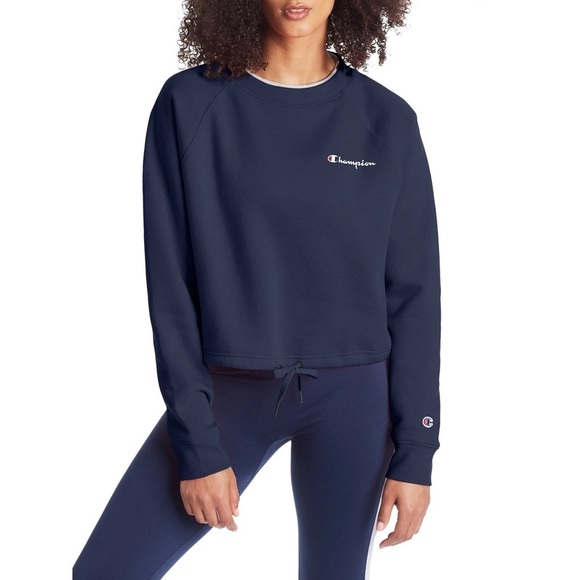 Champion Multi Layer Boxy Crop Crew Neck Sweatshirt Navy Blue Gray Size Small - Picture 1 of 10
